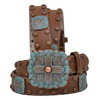 Angel Ranch Western Womens Belt Leather Cross Square Conchos Studs Black A3790