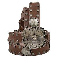Angel Ranch Western Womens Belt Leather Cross Square Conchos Studs Black A3790