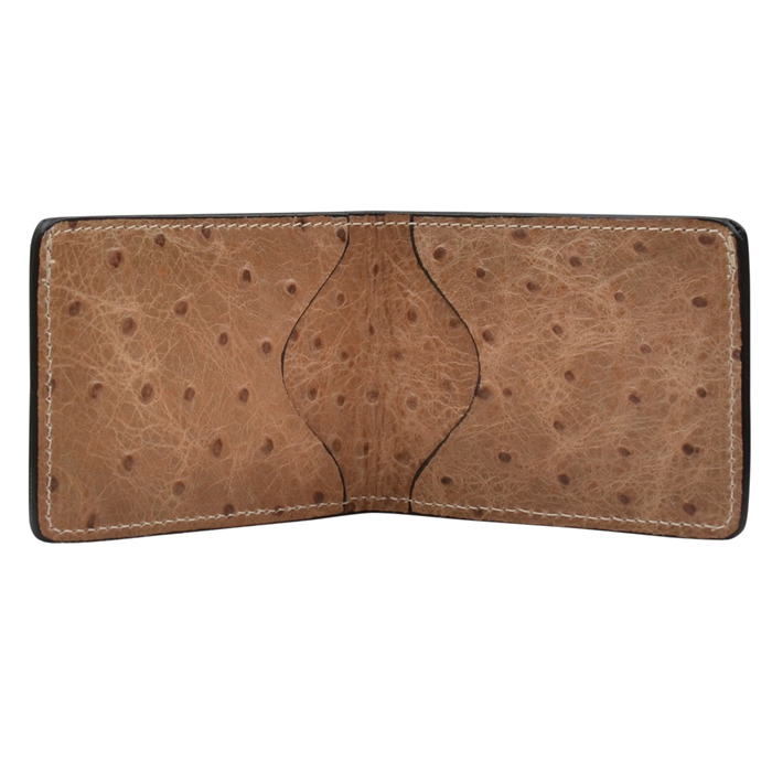3D Western Mens Money Holder ID Card Leather Ostrich Brown W368